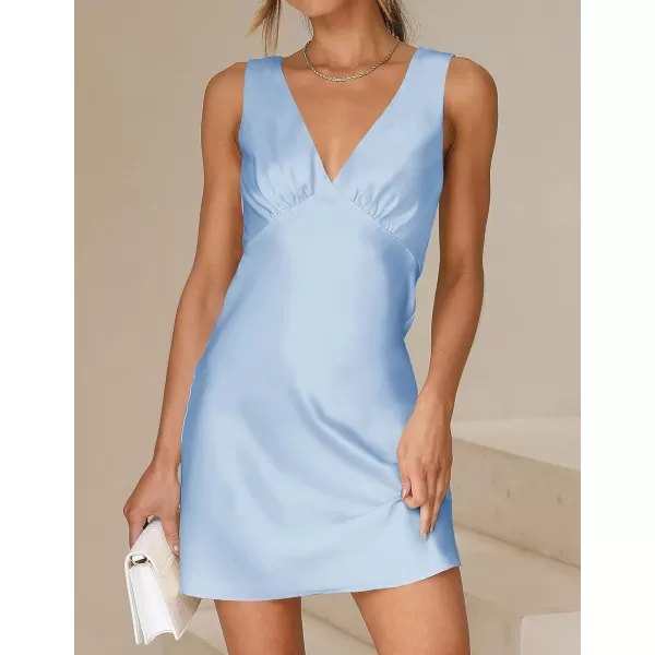 imageZESICA Womens 2023 Summer Satin V Neck Sleeveless Backless Tie Waist Silky Cocktail Club Party Mini DressZESICA Womens 2023 Summer Satin V Neck Sleeveless Backless Tie Waist Silky Cocktail Club Party Mini Dress