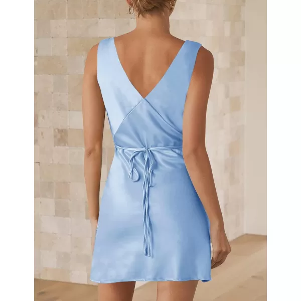 imageZESICA Womens 2023 Summer Satin V Neck Sleeveless Backless Tie Waist Silky Cocktail Club Party Mini DressZESICA Womens 2023 Summer Satin V Neck Sleeveless Backless Tie Waist Silky Cocktail Club Party Mini Dress