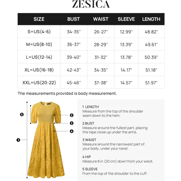 imageZESICA Womens 2023 Summer Short Puff Sleeve Crewneck Smocked Floral Lace Flowy A Line Tiered Midi DressesGinger