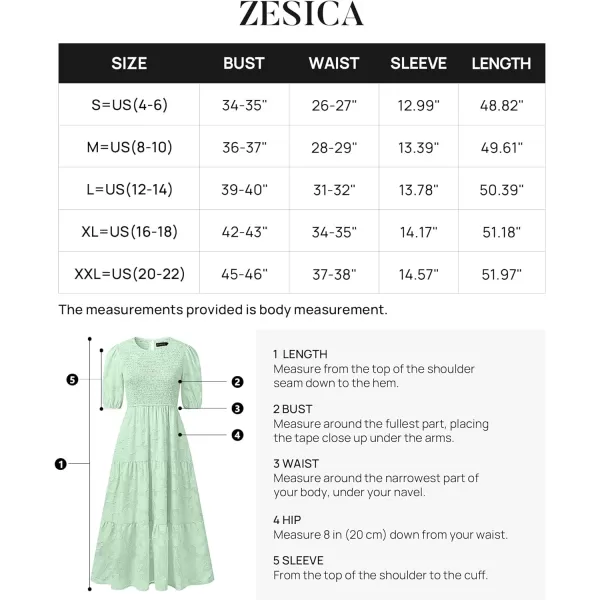 imageZESICA Womens 2023 Summer Short Puff Sleeve Crewneck Smocked Floral Lace Flowy A Line Tiered Midi DressesMint