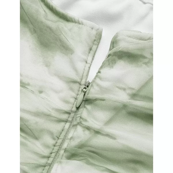 imageZESICA Womens 2023 Summer Short Puff Sleeve Tie Dye Print Ruched Bodycon Cocktail Party Wedding Guest Short Mini DressArmygreen