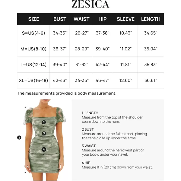 imageZESICA Womens 2023 Summer Short Puff Sleeve Tie Dye Print Ruched Bodycon Cocktail Party Wedding Guest Short Mini DressArmygreen
