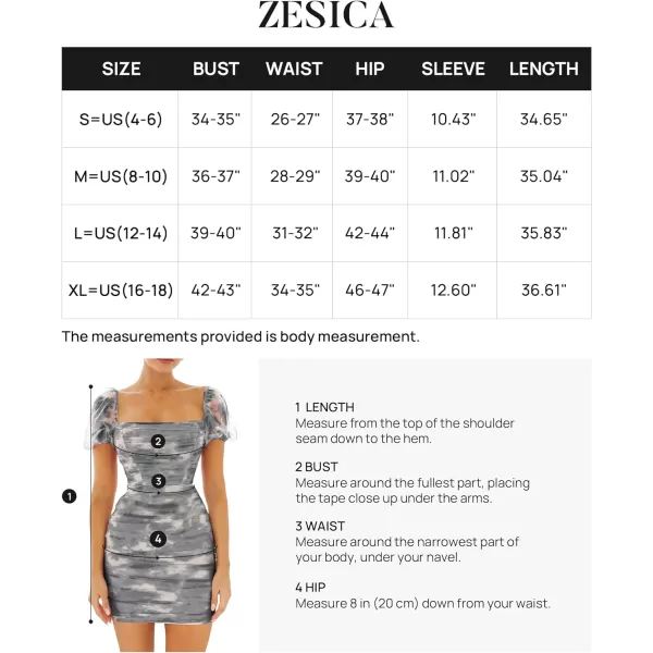 imageZESICA Womens 2023 Summer Short Puff Sleeve Tie Dye Print Ruched Bodycon Cocktail Party Wedding Guest Short Mini DressBlack