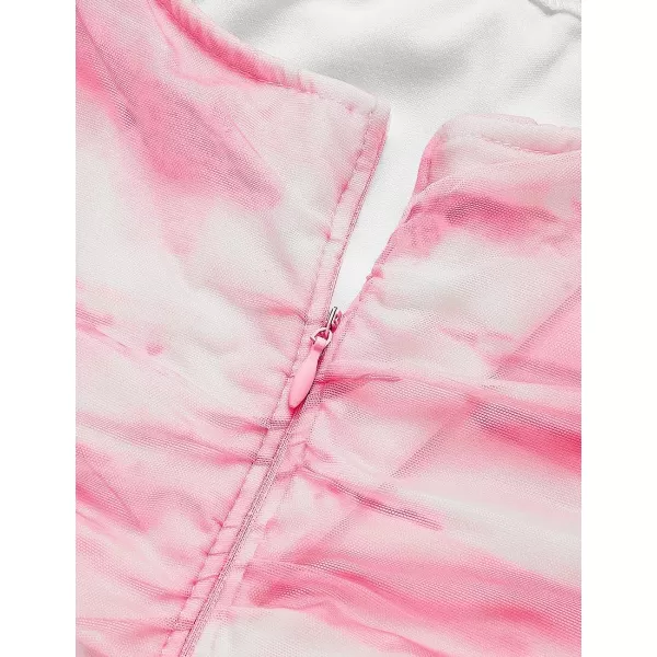 imageZESICA Womens 2023 Summer Short Puff Sleeve Tie Dye Print Ruched Bodycon Cocktail Party Wedding Guest Short Mini DressHotpink