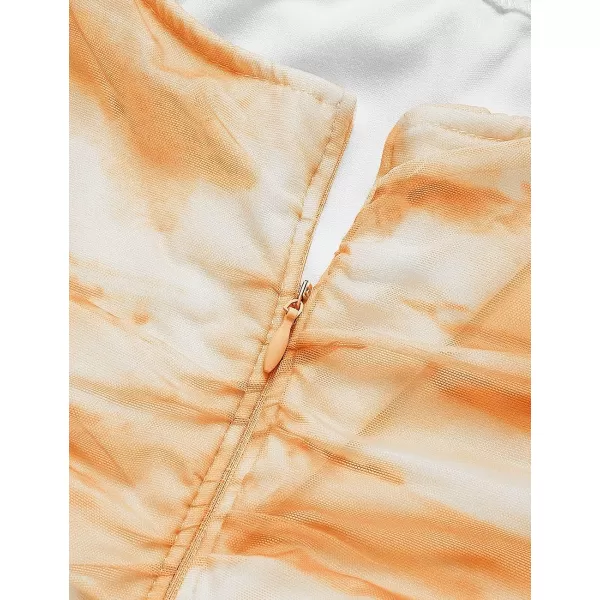 imageZESICA Womens 2023 Summer Short Puff Sleeve Tie Dye Print Ruched Bodycon Cocktail Party Wedding Guest Short Mini DressOrange