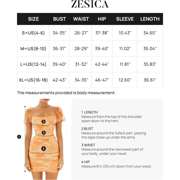 imageZESICA Womens 2023 Summer Short Puff Sleeve Tie Dye Print Ruched Bodycon Cocktail Party Wedding Guest Short Mini DressOrange