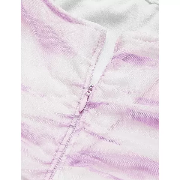 imageZESICA Womens 2023 Summer Short Puff Sleeve Tie Dye Print Ruched Bodycon Cocktail Party Wedding Guest Short Mini DressPurple
