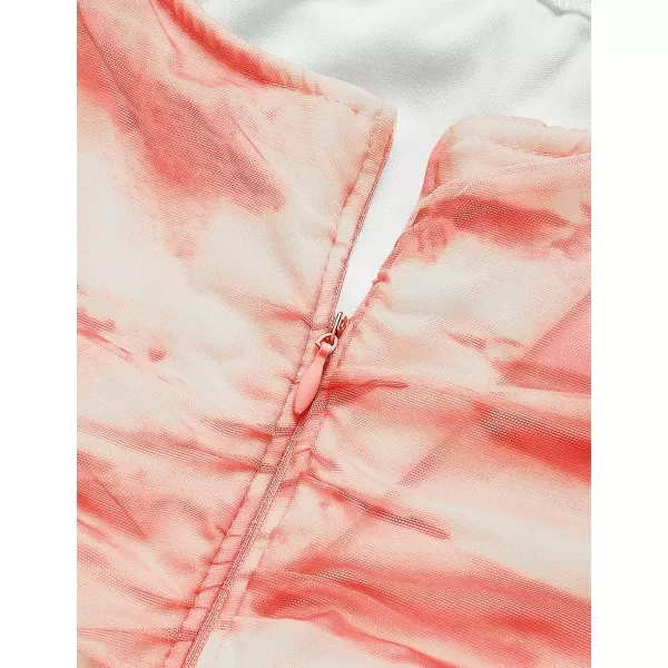 imageZESICA Womens 2023 Summer Short Puff Sleeve Tie Dye Print Ruched Bodycon Cocktail Party Wedding Guest Short Mini DressRed