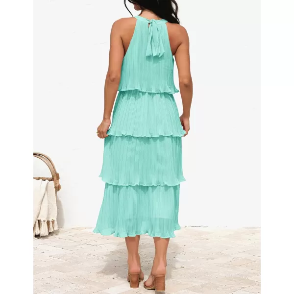 imageZESICA Womens 2023 Summer Sleeveless Halter Neck Ruffle Tiered Layed Chiffon Flowy Swing Long Midi DressMint