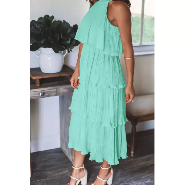 imageZESICA Womens 2023 Summer Sleeveless Halter Neck Ruffle Tiered Layed Chiffon Flowy Swing Long Midi DressMint