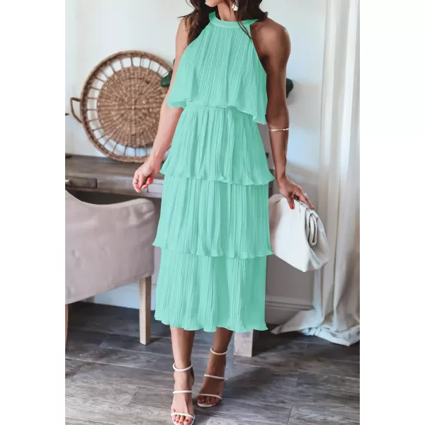 imageZESICA Womens 2023 Summer Sleeveless Halter Neck Ruffle Tiered Layed Chiffon Flowy Swing Long Midi DressMint