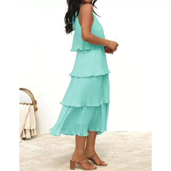 imageZESICA Womens 2023 Summer Sleeveless Halter Neck Ruffle Tiered Layed Chiffon Flowy Swing Long Midi DressMint