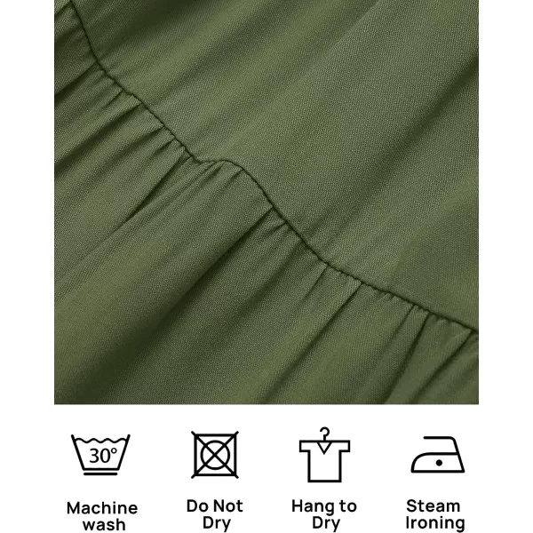 imageZESICA Womens 2023 Summer Square Neck Short Puff Sleeve Solid Color High Waist Casual Smocked Flowy A Line Tiered Midi DressArmygreen