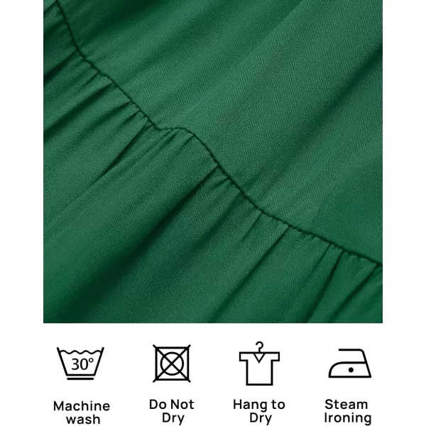 imageZESICA Womens 2023 Summer Square Neck Short Puff Sleeve Solid Color High Waist Casual Smocked Flowy A Line Tiered Midi DressForestgreen
