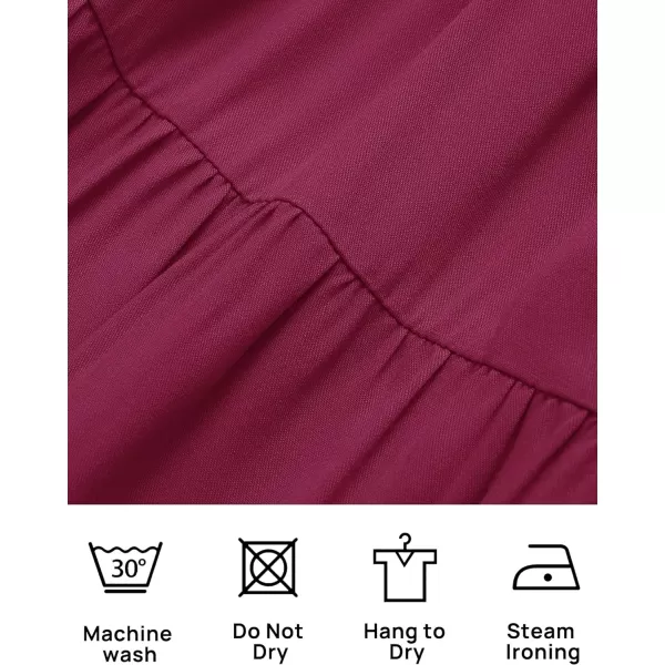 imageZESICA Womens 2023 Summer Square Neck Short Puff Sleeve Solid Color High Waist Casual Smocked Flowy A Line Tiered Midi DressFuchsia