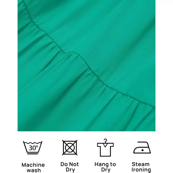 imageZESICA Womens 2023 Summer Square Neck Short Puff Sleeve Solid Color High Waist Casual Smocked Flowy A Line Tiered Midi DressGreen