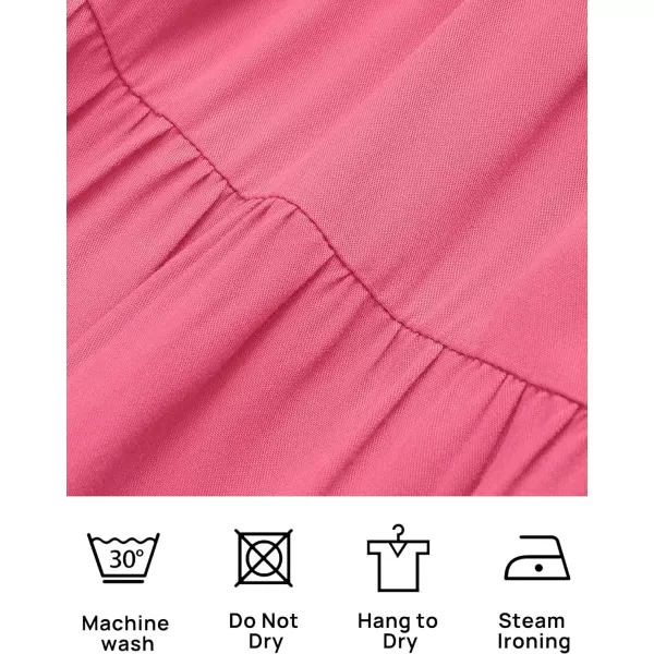 imageZESICA Womens 2023 Summer Square Neck Short Puff Sleeve Solid Color High Waist Casual Smocked Flowy A Line Tiered Midi DressHotpink