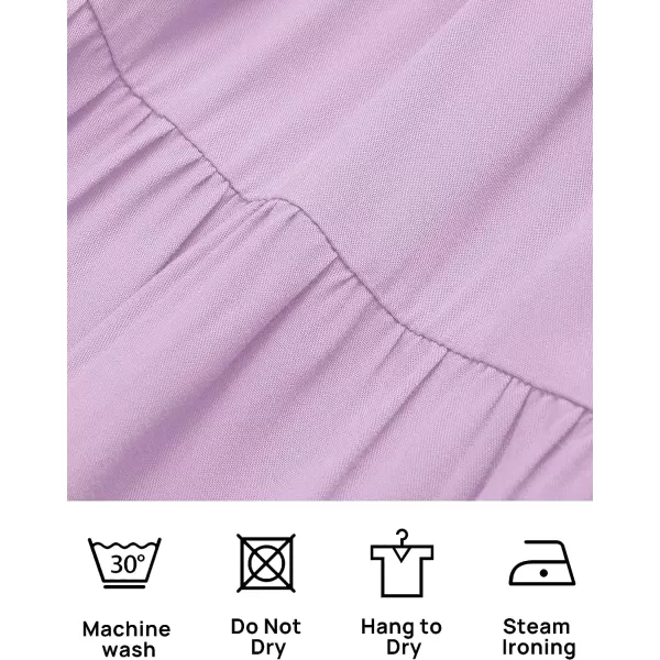 imageZESICA Womens 2023 Summer Square Neck Short Puff Sleeve Solid Color High Waist Casual Smocked Flowy A Line Tiered Midi DressLightpurple
