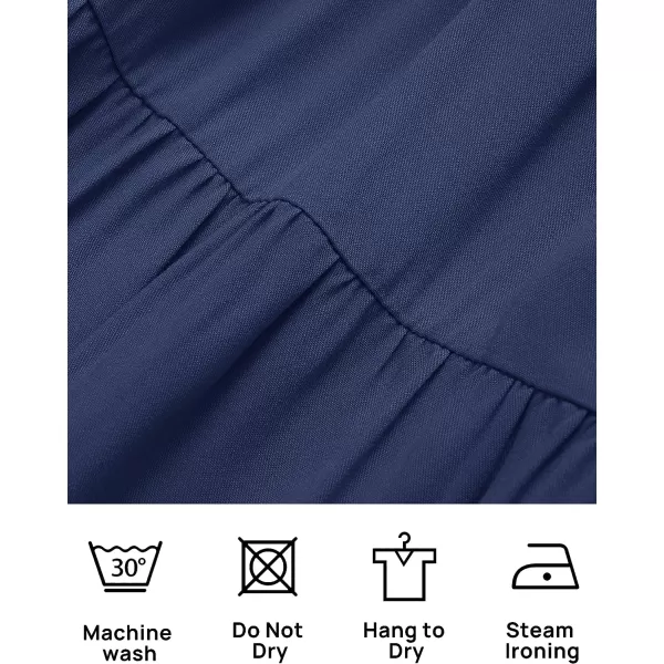 imageZESICA Womens 2023 Summer Square Neck Short Puff Sleeve Solid Color High Waist Casual Smocked Flowy A Line Tiered Midi DressNavy