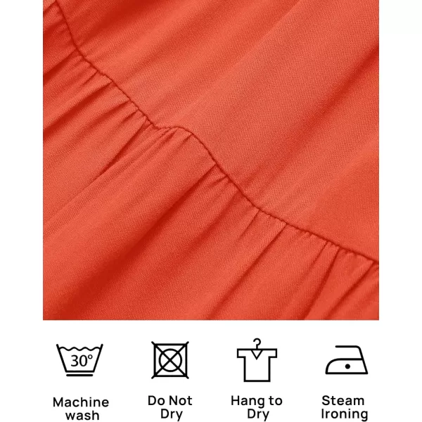 imageZESICA Womens 2023 Summer Square Neck Short Puff Sleeve Solid Color High Waist Casual Smocked Flowy A Line Tiered Midi DressOrange