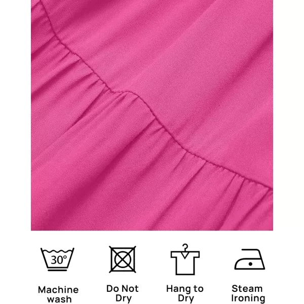 imageZESICA Womens 2023 Summer Square Neck Short Puff Sleeve Solid Color High Waist Casual Smocked Flowy A Line Tiered Midi DressRose