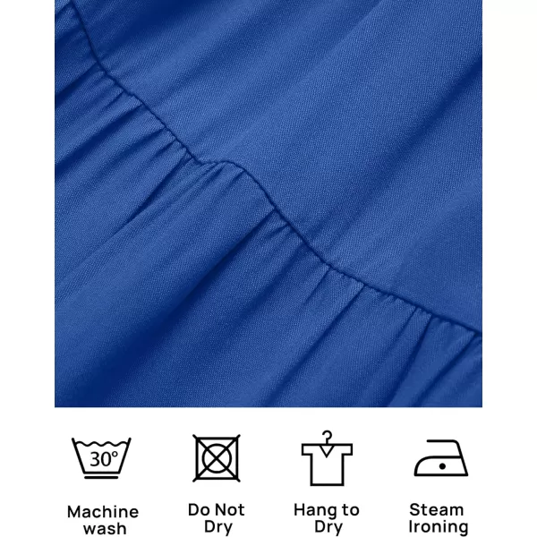 imageZESICA Womens 2023 Summer Square Neck Short Puff Sleeve Solid Color High Waist Casual Smocked Flowy A Line Tiered Midi DressRoyalblue