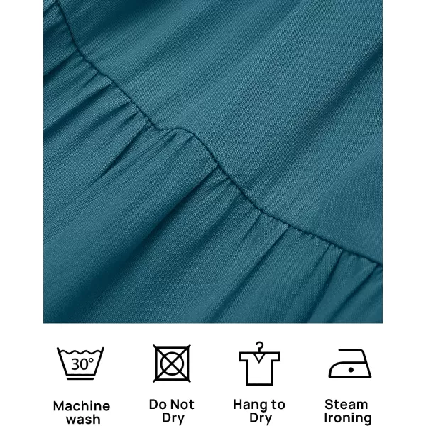 imageZESICA Womens 2023 Summer Square Neck Short Puff Sleeve Solid Color High Waist Casual Smocked Flowy A Line Tiered Midi DressTeal