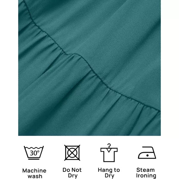 imageZESICA Womens 2023 Summer Square Neck Short Puff Sleeve Solid Color High Waist Casual Smocked Flowy A Line Tiered Midi DressTealgreen