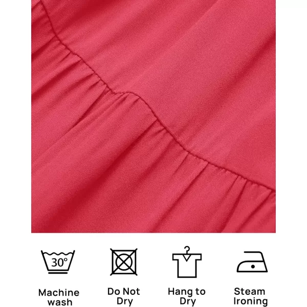 imageZESICA Womens 2023 Summer Square Neck Short Puff Sleeve Solid Color High Waist Casual Smocked Flowy A Line Tiered Midi DressWatermelon