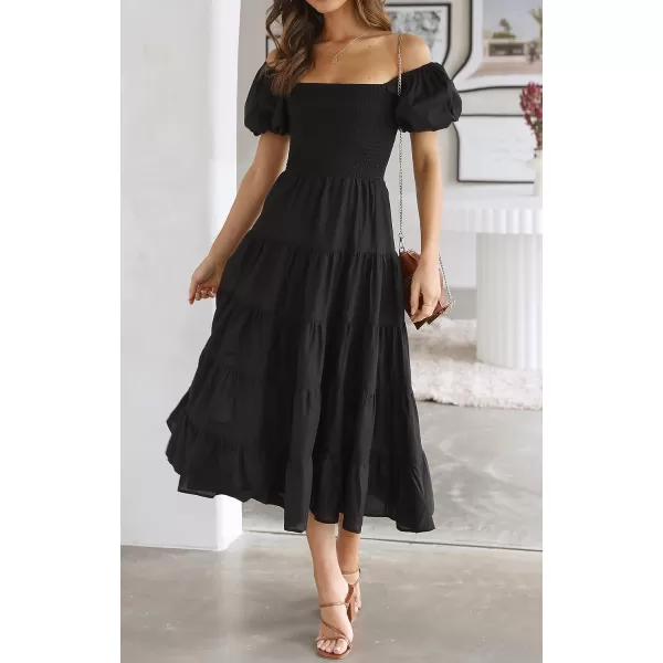 imageZESICA Womens 2023 Summer Square Neck Short Puff Sleeve Solid Color High Waist Casual Smocked Flowy A Line Tiered Midi DressZESICA Womens 2023 Summer Square Neck Short Puff Sleeve Solid Color High Waist Casual Smocked Flowy A Line Tiered Midi Dress