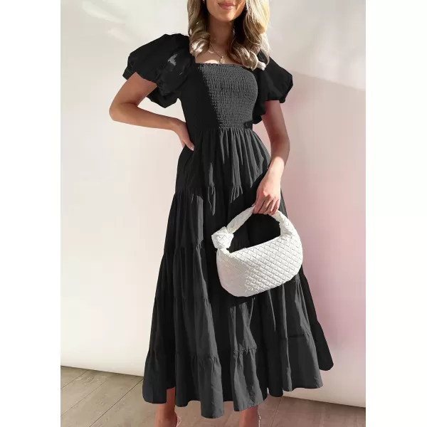 imageZESICA Womens 2023 Summer Square Neck Short Puff Sleeve Solid Color High Waist Casual Smocked Flowy A Line Tiered Midi DressZESICA Womens 2023 Summer Square Neck Short Puff Sleeve Solid Color High Waist Casual Smocked Flowy A Line Tiered Midi Dress