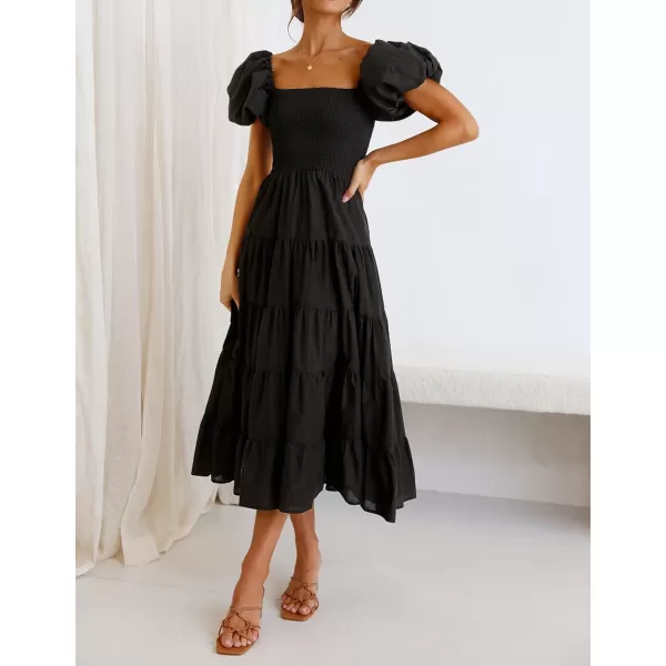 imageZESICA Womens 2023 Summer Square Neck Short Puff Sleeve Solid Color High Waist Casual Smocked Flowy A Line Tiered Midi DressZESICA Womens 2023 Summer Square Neck Short Puff Sleeve Solid Color High Waist Casual Smocked Flowy A Line Tiered Midi Dress