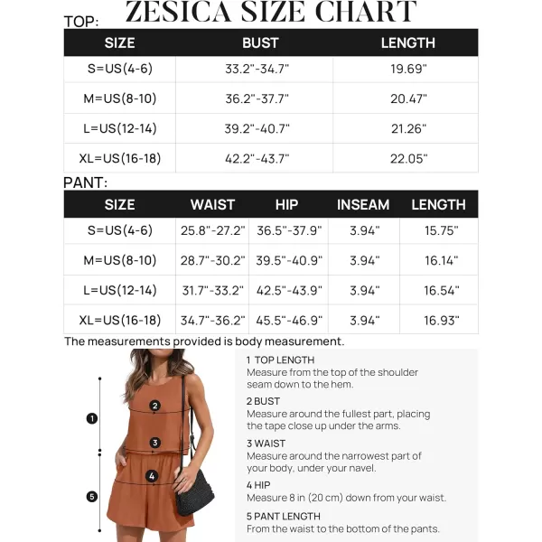 imageZESICA Womens 2023 Summer Two Piece Outfits Linen Crew Neck Tank Crop Top and Shorts 2 Piece Lounge Matching SetBrickred