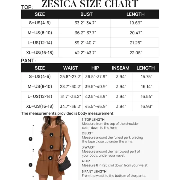 imageZESICA Womens 2023 Summer Two Piece Outfits Linen Crew Neck Tank Crop Top and Shorts 2 Piece Lounge Matching SetBrown