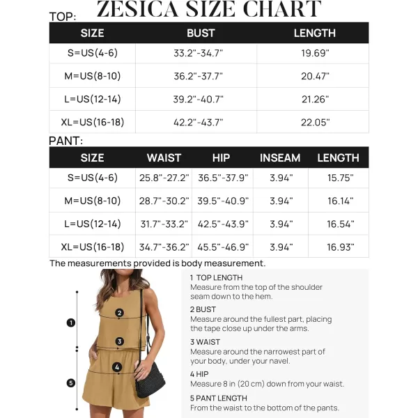 imageZESICA Womens 2023 Summer Two Piece Outfits Linen Crew Neck Tank Crop Top and Shorts 2 Piece Lounge Matching SetKhaki