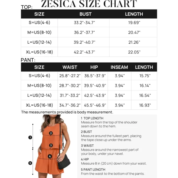 imageZESICA Womens 2023 Summer Two Piece Outfits Linen Crew Neck Tank Crop Top and Shorts 2 Piece Lounge Matching SetOrange