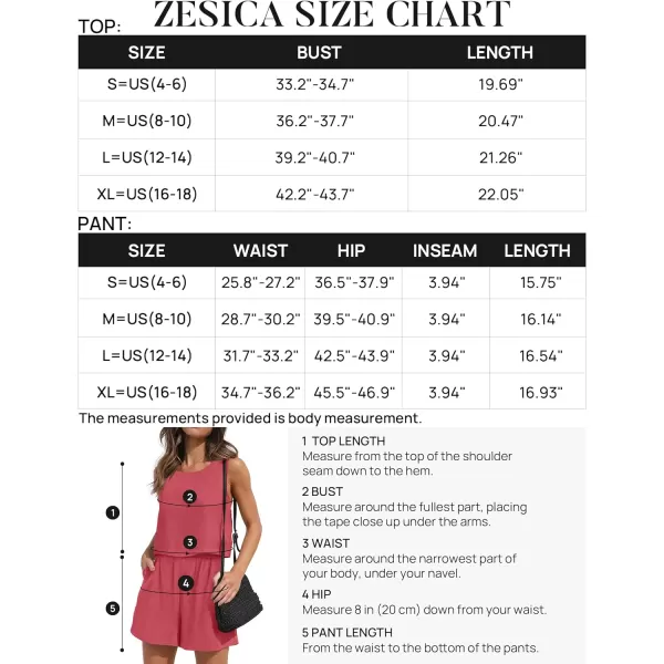 imageZESICA Womens 2023 Summer Two Piece Outfits Linen Crew Neck Tank Crop Top and Shorts 2 Piece Lounge Matching SetRose