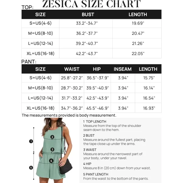 imageZESICA Womens 2023 Summer Two Piece Outfits Linen Crew Neck Tank Crop Top and Shorts 2 Piece Lounge Matching SetSage