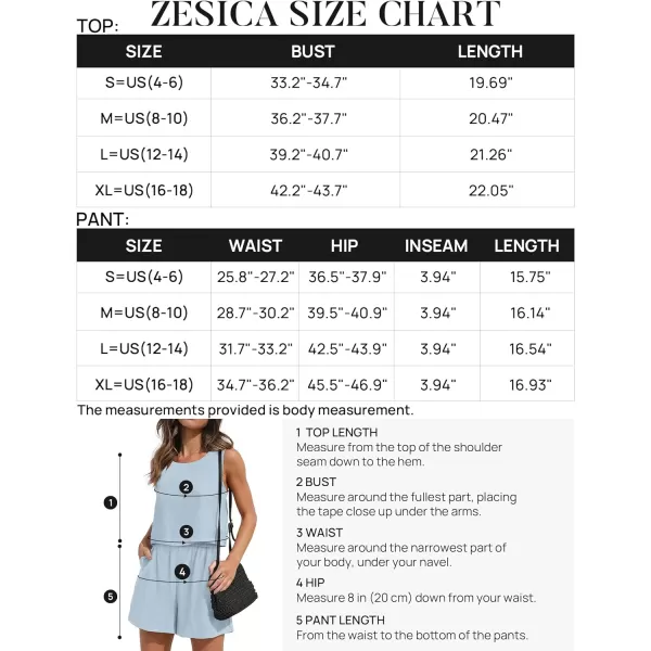imageZESICA Womens 2023 Summer Two Piece Outfits Linen Crew Neck Tank Crop Top and Shorts 2 Piece Lounge Matching SetSky
