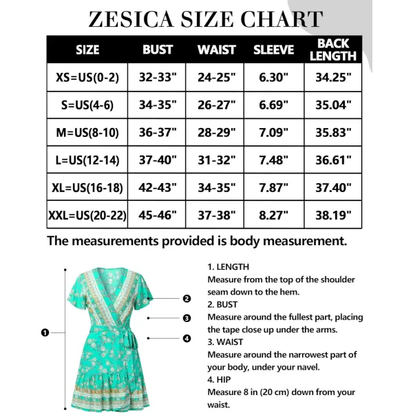imageZESICA Womens 2023 Summer Wrap V Neck Bohemian Floral Print Ruffle Swing A Line Beach Mini DressAqua