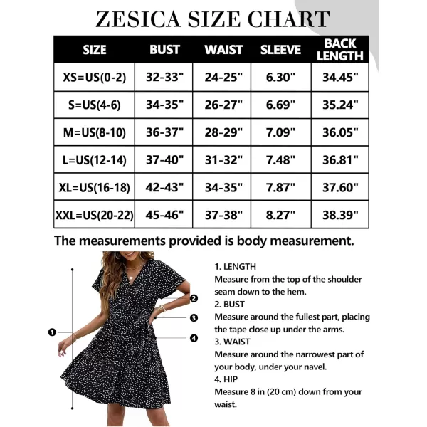 imageZESICA Womens 2023 Summer Wrap V Neck Bohemian Floral Print Ruffle Swing A Line Beach Mini DressBlack