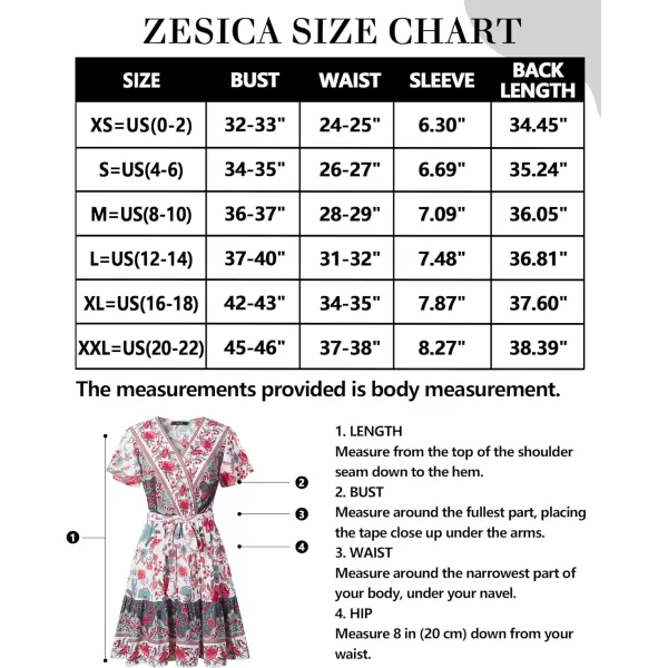imageZESICA Womens 2023 Summer Wrap V Neck Bohemian Floral Print Ruffle Swing A Line Beach Mini DressBlackishgreen