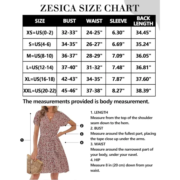 imageZESICA Womens 2023 Summer Wrap V Neck Bohemian Floral Print Ruffle Swing A Line Beach Mini DressBrickred