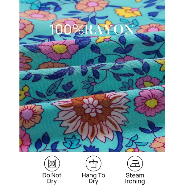 imageZESICA Womens 2023 Summer Wrap V Neck Bohemian Floral Print Ruffle Swing A Line Beach Mini DressGreen