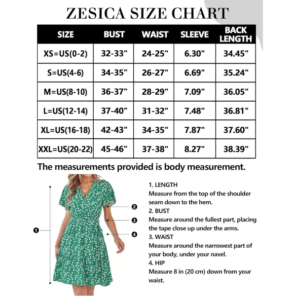 imageZESICA Womens 2023 Summer Wrap V Neck Bohemian Floral Print Ruffle Swing A Line Beach Mini DressHollygreen