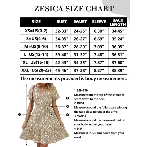 imageZESICA Womens 2023 Summer Wrap V Neck Bohemian Floral Print Ruffle Swing A Line Beach Mini DressKhaki