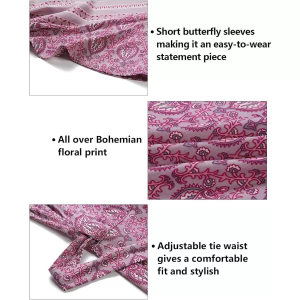 imageZESICA Womens 2023 Summer Wrap V Neck Bohemian Floral Print Ruffle Swing A Line Beach Mini DressLavender
