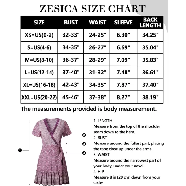 imageZESICA Womens 2023 Summer Wrap V Neck Bohemian Floral Print Ruffle Swing A Line Beach Mini DressLavender