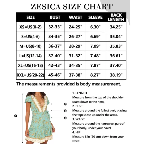 imageZESICA Womens 2023 Summer Wrap V Neck Bohemian Floral Print Ruffle Swing A Line Beach Mini DressMint