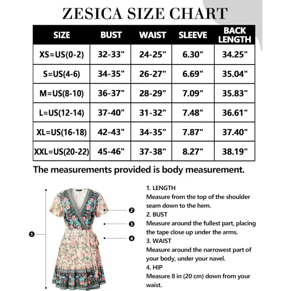 imageZESICA Womens 2023 Summer Wrap V Neck Bohemian Floral Print Ruffle Swing A Line Beach Mini DressNude